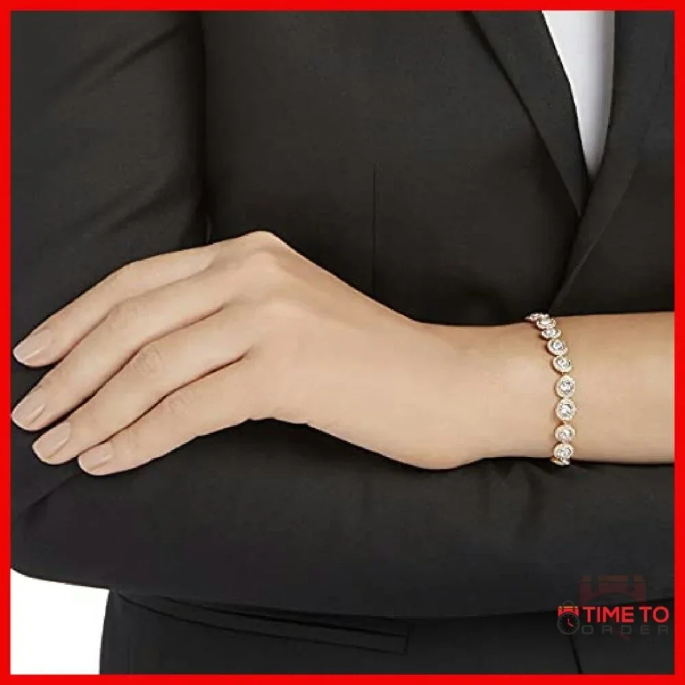 White Crystal Tennis Bracelet Rose Gold Tone 6.38 Inch